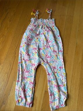Mud Pie Multicolor Flamingo Smocked Romper - Pink, Yellow, Teal
